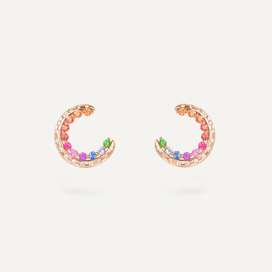 Rainbow Moon Boat Earrings | 18K Yellow Gold | Natural Gemstone