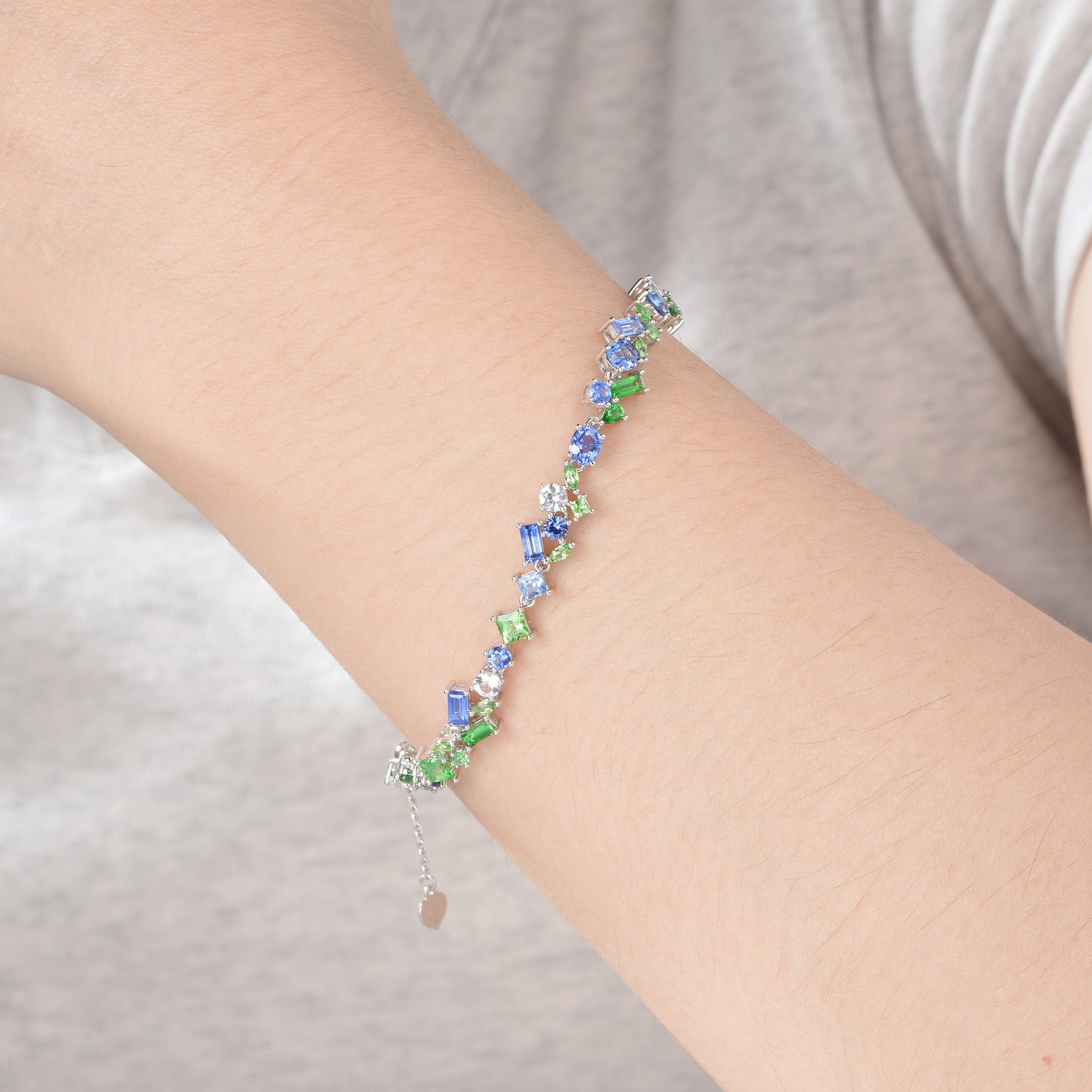 Monet Garden Bracelet |Adjustable Chain - Slim Version| 18K White Gold | Natural Gemstone