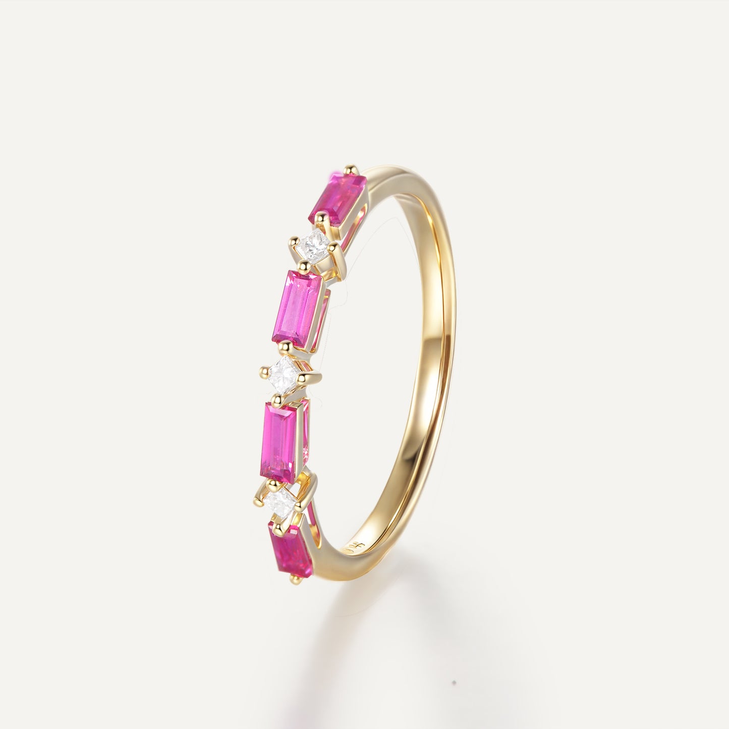 Ruby Line Baguette Stackable Ring | 18K Gold | Natural Gemstone
