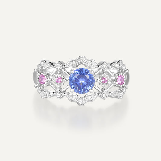 Regal Tulle Sapphire & Rosé Diamond Ring | Pt950 | Natural Gemstone