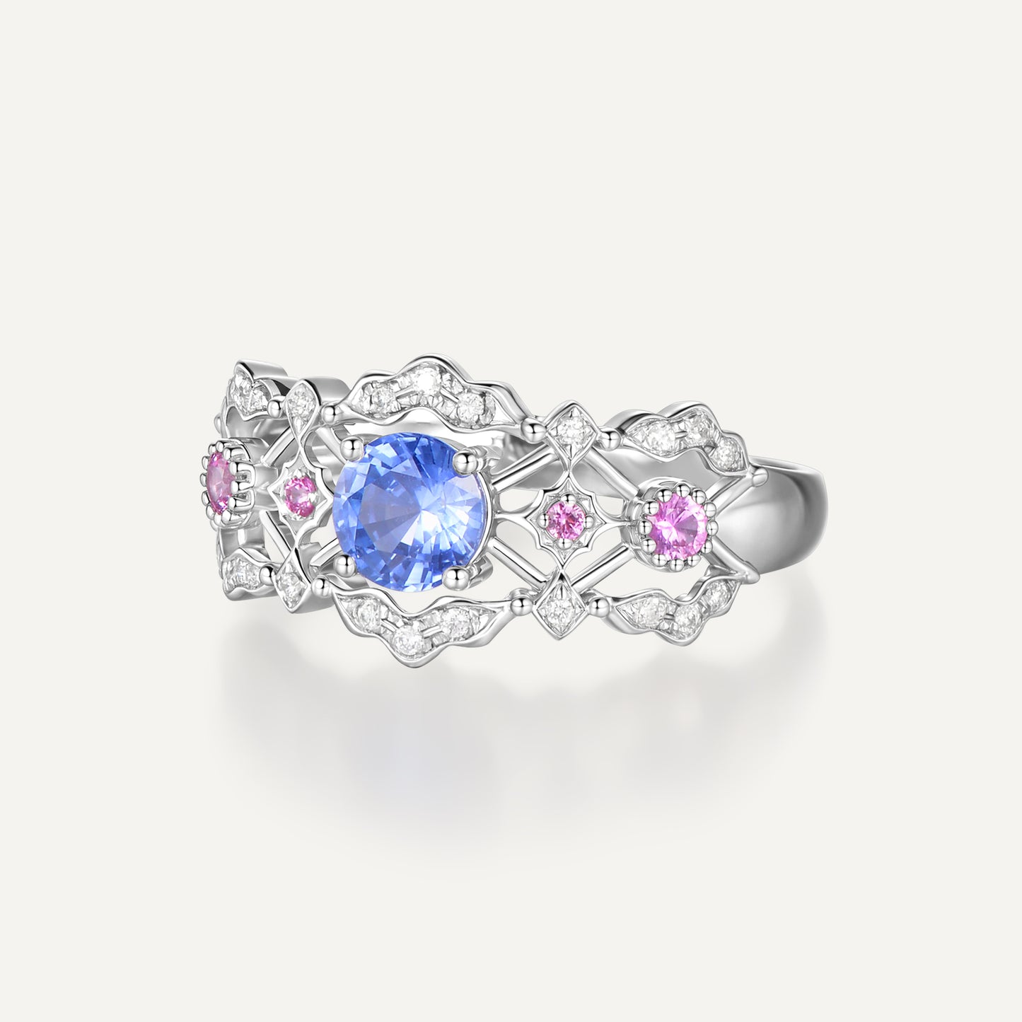 Regal Tulle Sapphire & Rosé Diamond Ring | Pt950 | Natural Gemstone