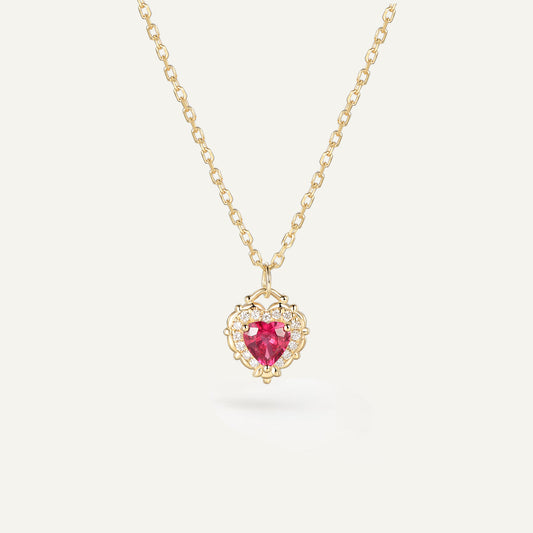 Timeless Filigree Heart Necklace | 18K Yellow Gold | Natural Gemstone