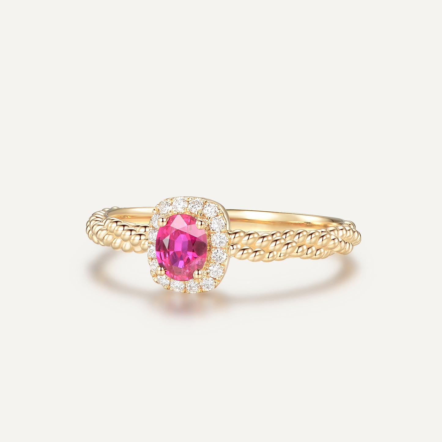Ruby Twist Halo Diamond Ring | 18K rose gold
