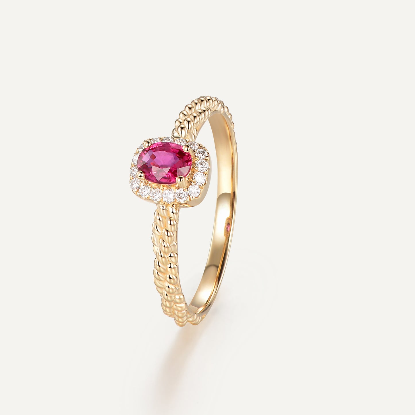 Ruby Twist Halo Diamond Ring | 18K rose gold