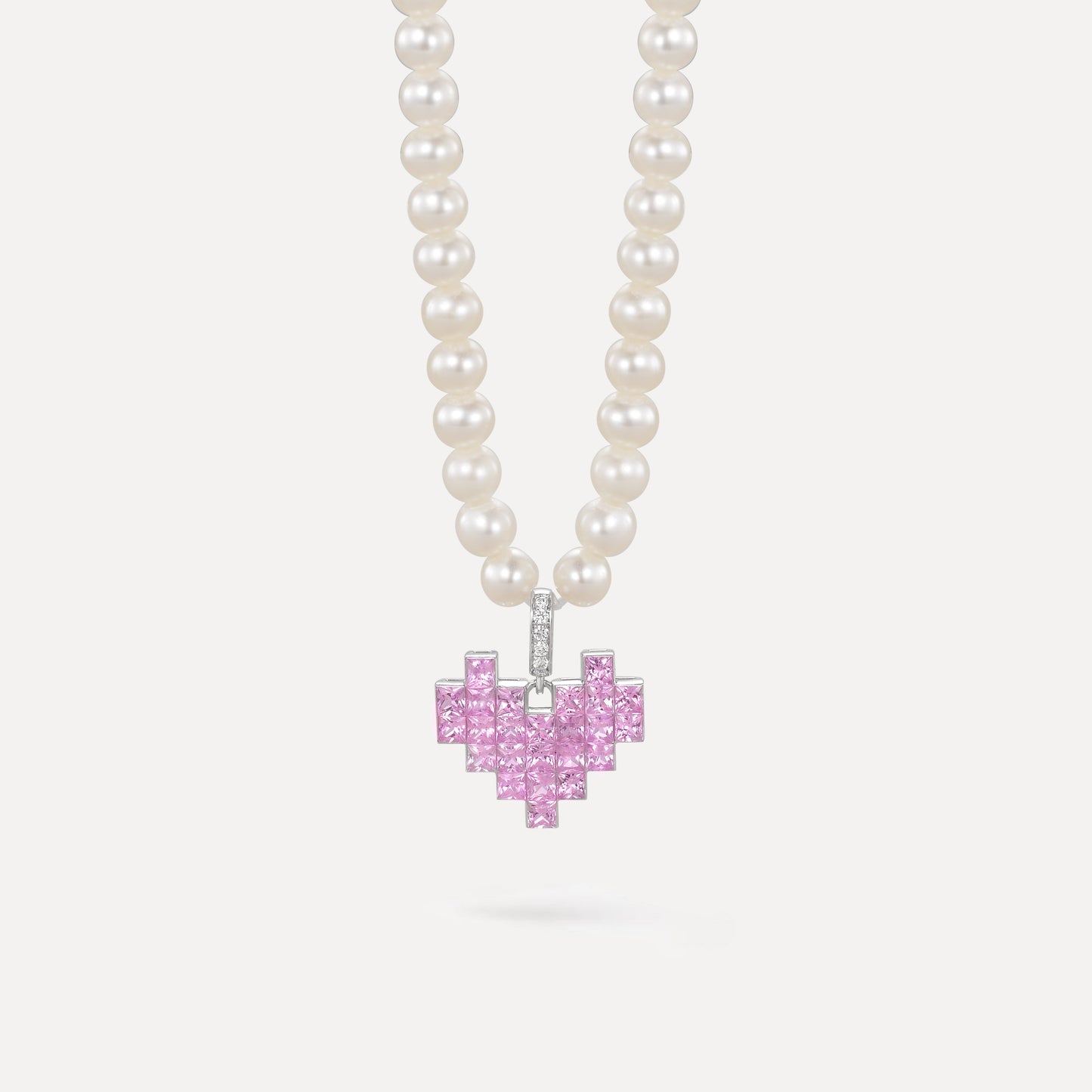 Pixel Heart Pendant | 18K White Gold | Natural Gemstone