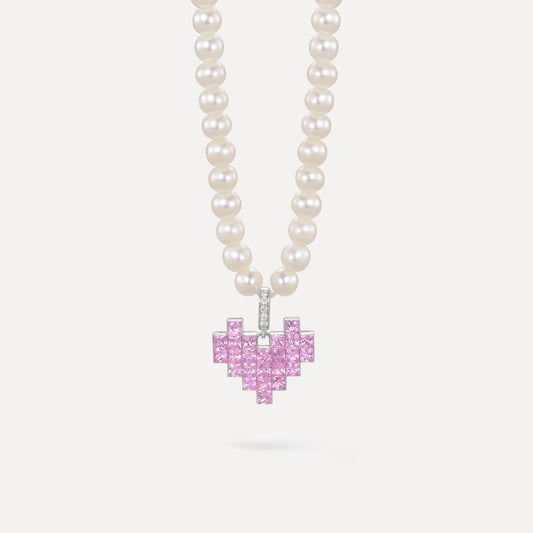 Pixel Heart Pendant | 18K White Gold | Natural Gemstone