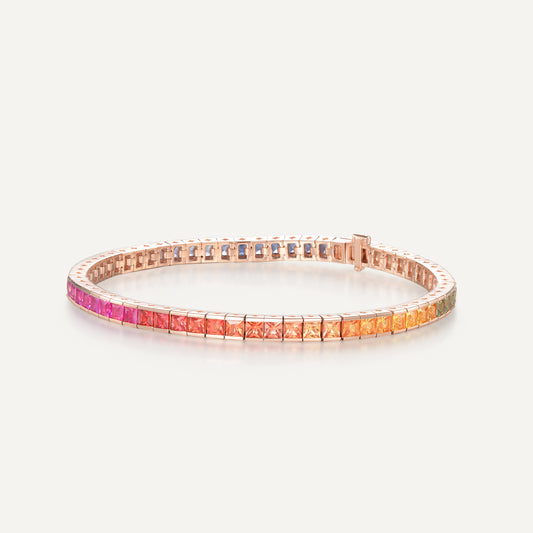 Rainbow Princess Tennis Bracelet | 18K Rose Gold | Natural Gemstone