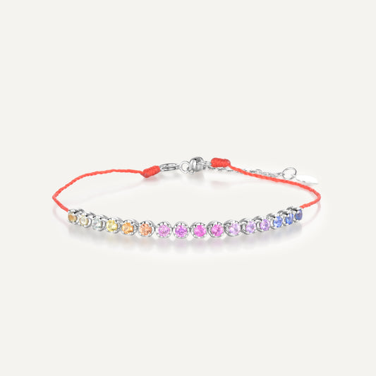 Crimson Thread & Gradient Sapphire Bracelet | 18K Gold | Natural Gemstone