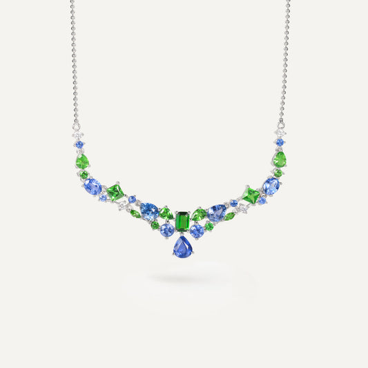 Monet Garden 's Raindrop Necklace |18k White Gold | Natural Gemstone