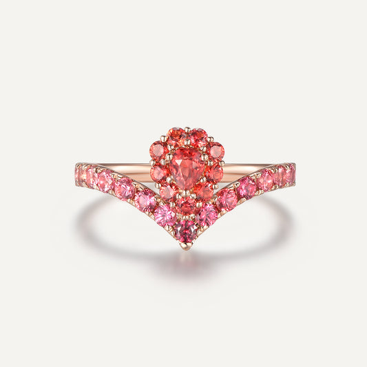 Queen's Crown Cluster Ring | 18K gold | Natural  Pink-Orange Sapphire