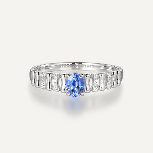 Inscribed Hearts Sapphire Ring | 18K white gold | Natural Gemstone