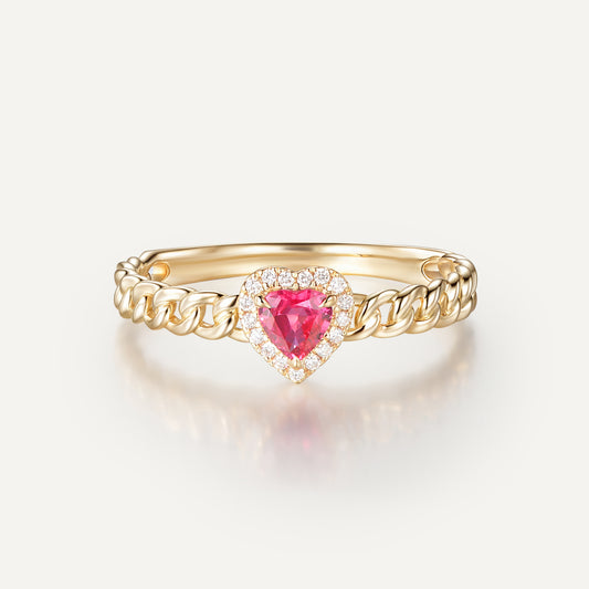 Crimson Ruby Heart Ring | 18K yellow gold | Natural Gemstone