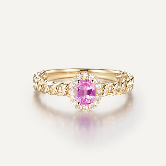 Misty Orb Pink Sapphire Ring | 18K yellow gold | Natural Gemstone
