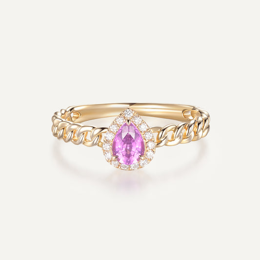 Sakura Drop Pink Sapphire Ring | 18K yellow gold | Natural Gemstone