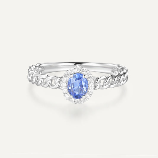 Celestial Egg Sapphire Ring | 18K white gold | Natural Gemstone