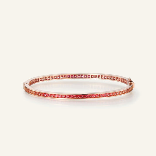 Padparadscha Hinged Bangle | 18K  rose gold| Natural Gemstone