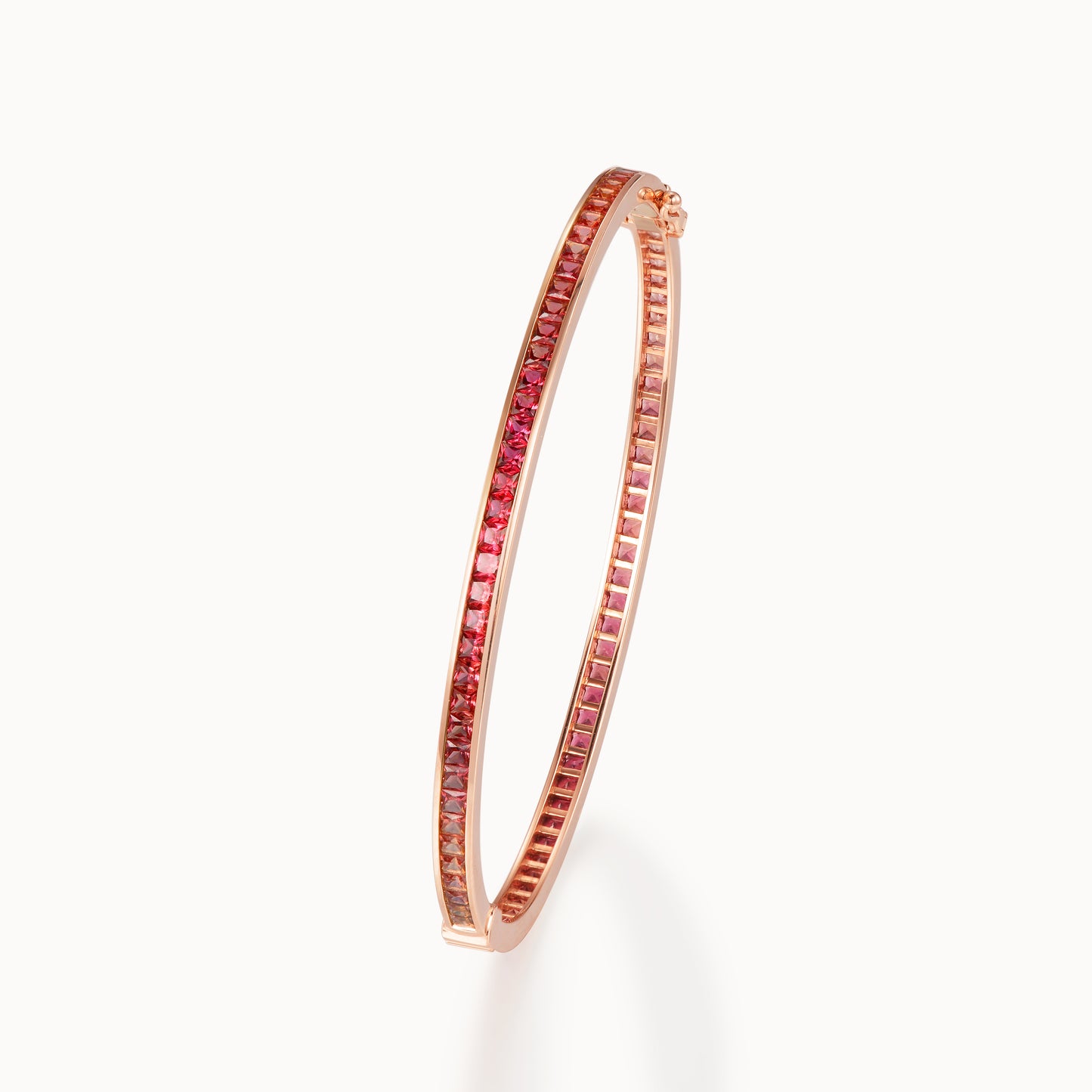 Padparadscha Hinged Bangle | 18K  rose gold| Natural Gemstone