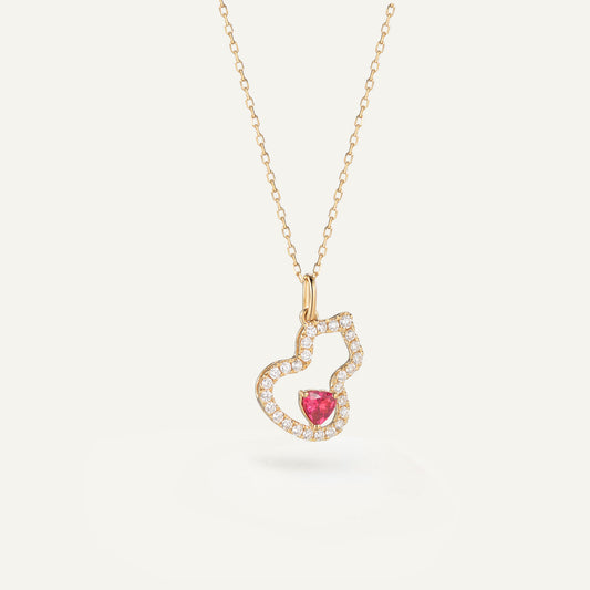 Diamond Ruby Gourd Necklace | 18K yellow gold | Natural Gemstone