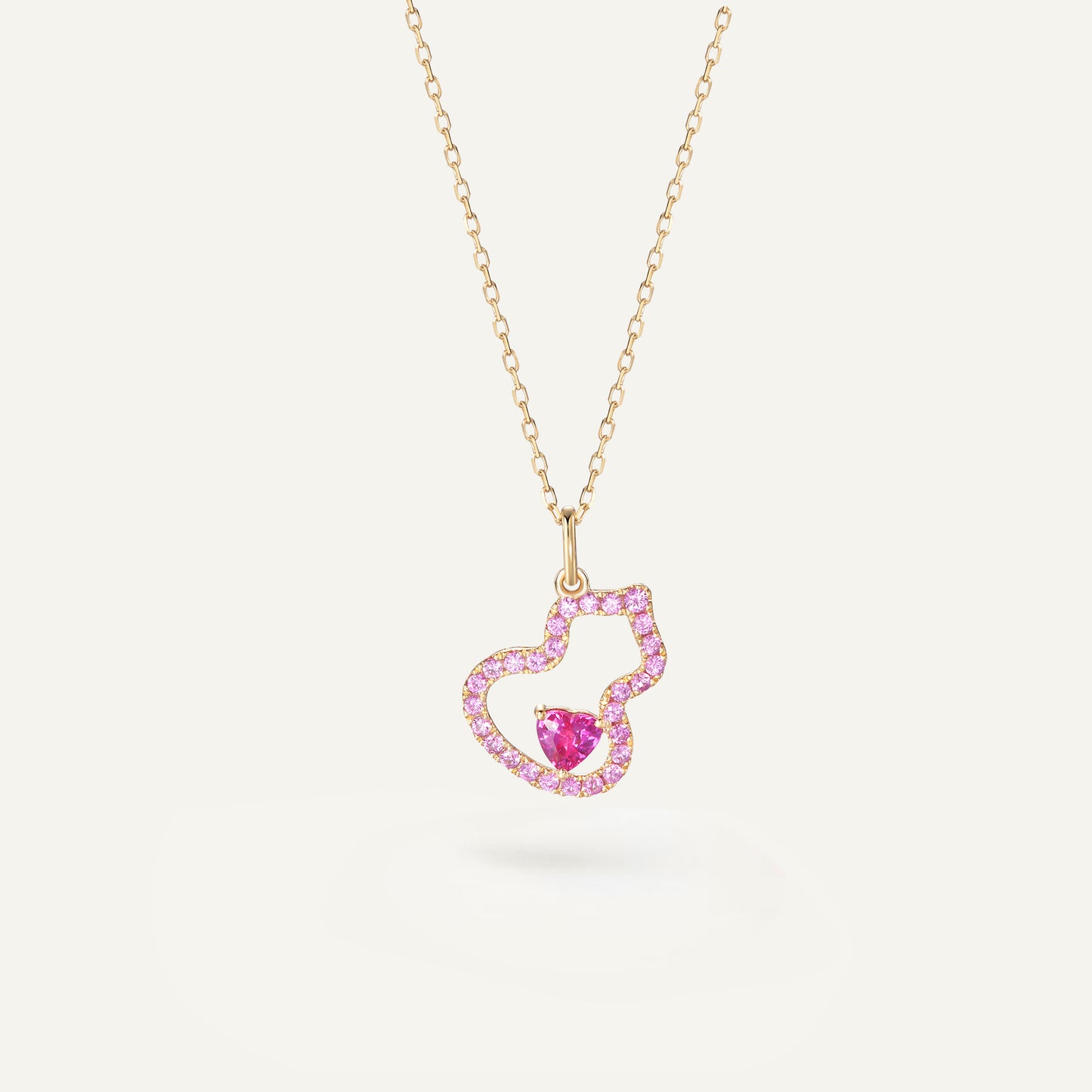 Pink Sapphire Heart Necklace | 18K yellow gold
