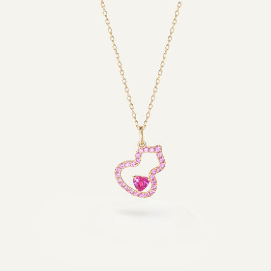 Pink Sapphire Heart Necklace | 18K yellow gold | Natural Gemstone