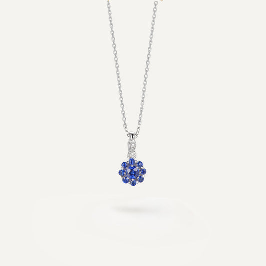 Sunlit Sapphire Cluster Necklace| 18k white gold | Natural Gemstone