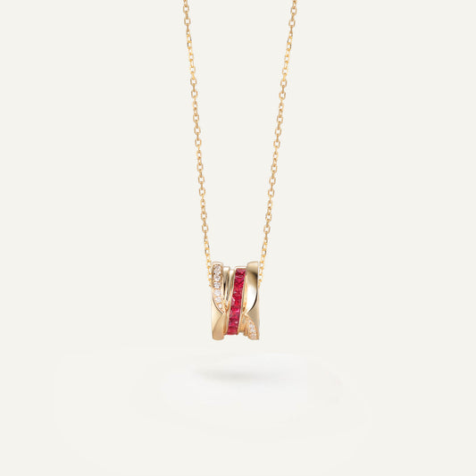 Ruby Vortex Pulse Necklace| 18k yellow gold | Natural Gemstone