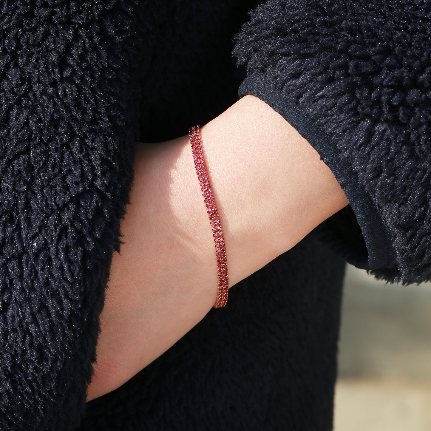 Ruby Tennis Bracelet | Double Row Version | 18K gold | Natural Gemstone