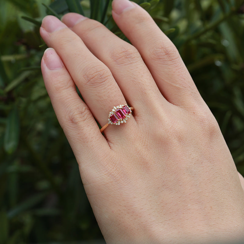 Ruby Cluster Engagement Ring | 18K gold