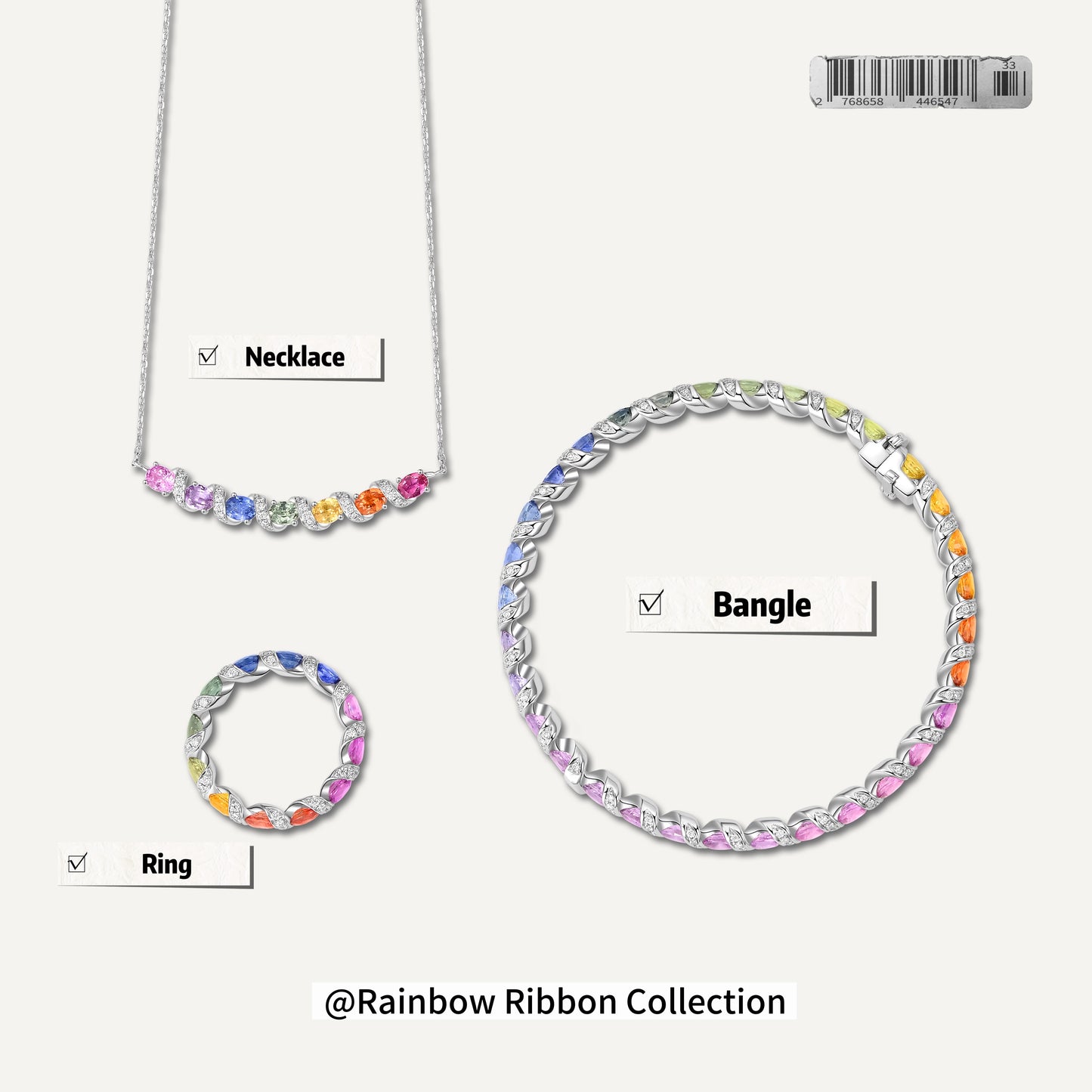 Rainbow Ribbon Ring | 18K white gold | Natural Sapphires