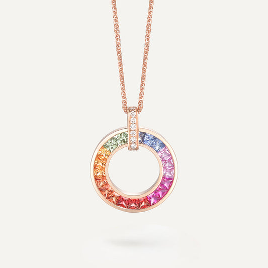 Rainbow Halo Pendant | 18K Rose gold | Natural Gemstone