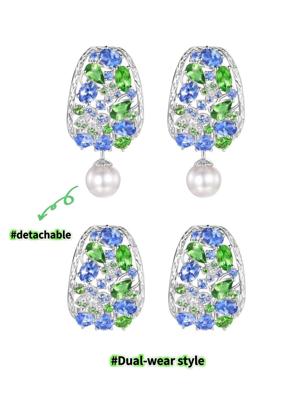 Dual-wear Monet Garden Earrings | 18K white gold