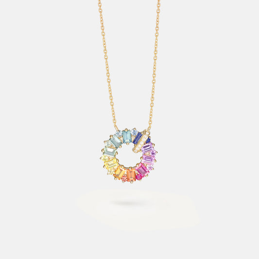 Rainbow Box Necklace | 18K gold | Natural Colored Sapphires