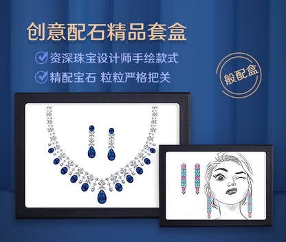 C17 Matching Box "Ocean Star" 18.176ct Royal Blue Sapphire Necklace Bracelet Earring Set