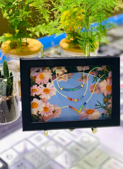 C8 Matching Box "Colorful Moon Mirror Flower" 2.565ct Rainbow Necklace