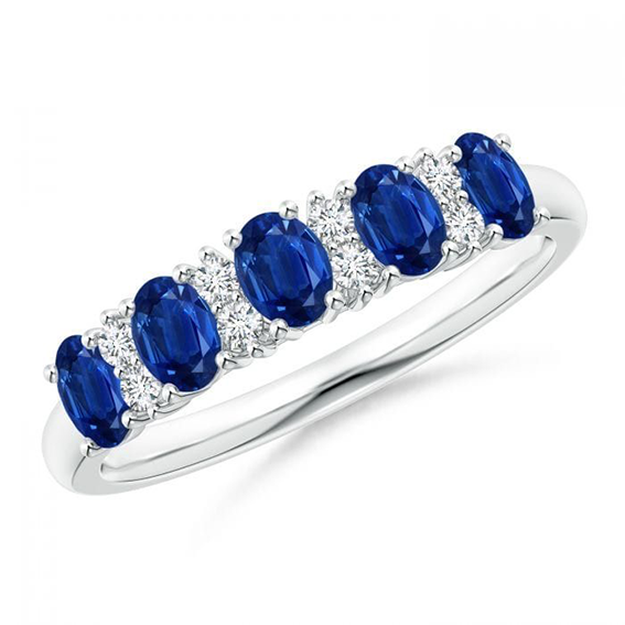 Gemstone set box with 3*5mm oval sapphire cluster ring