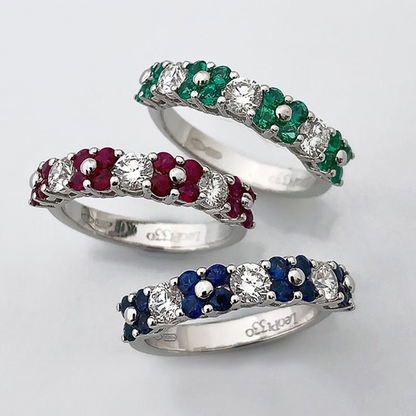 Gemstone set box round sapphire clover ring