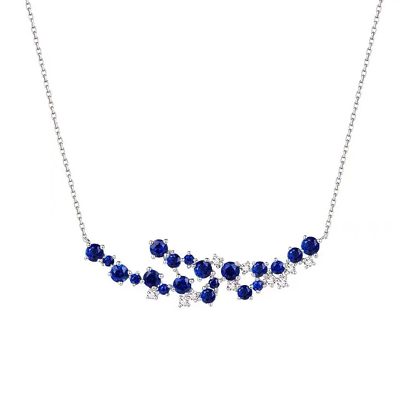 Gemstone set box 1.4~2.3mm round sapphire full star collar necklace
