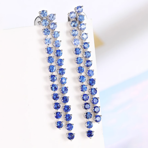 Gemstone set box round sapphire ombre earrings