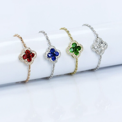 Gemstone set box round ruby four-leaf clover chain ring