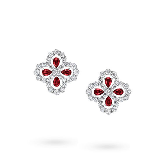 Gemstone set box with 3*4mm drop-shaped ruby clover earrings