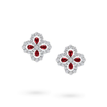 Gemstone set box with 3*4mm drop-shaped ruby clover earrings
