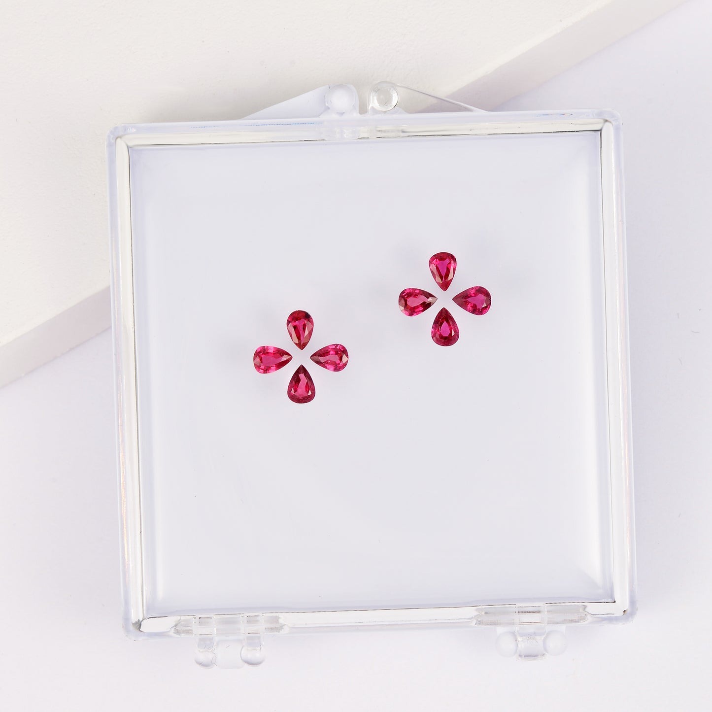 Gemstone set box with 3*4mm drop-shaped ruby clover earrings