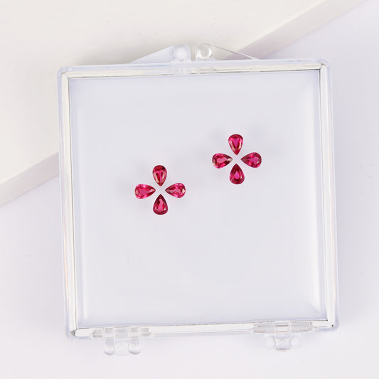 Gemstone set box with 3*4mm drop-shaped ruby clover earrings