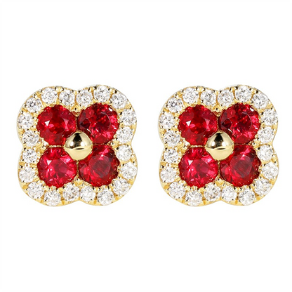 Gemstone set box round sapphire four-leaf clover earrings