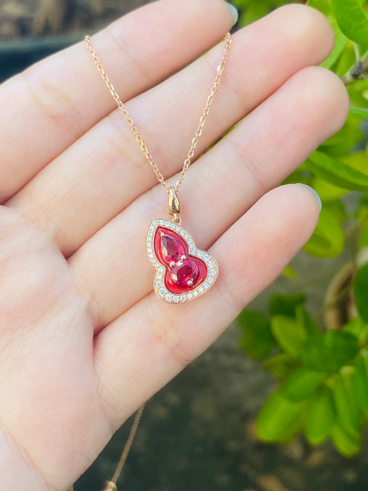 1# Unheated red ruby enamel gourd necklace 18K red