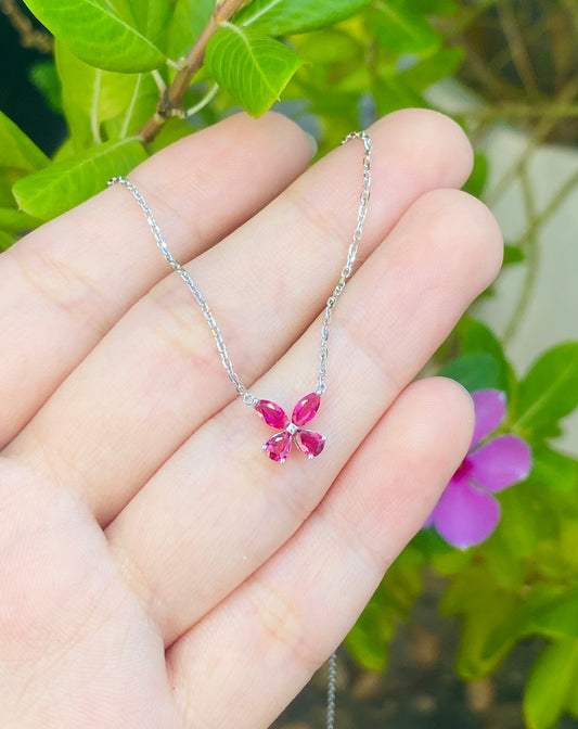 Ruby Butterfly Necklace 18K White Gold