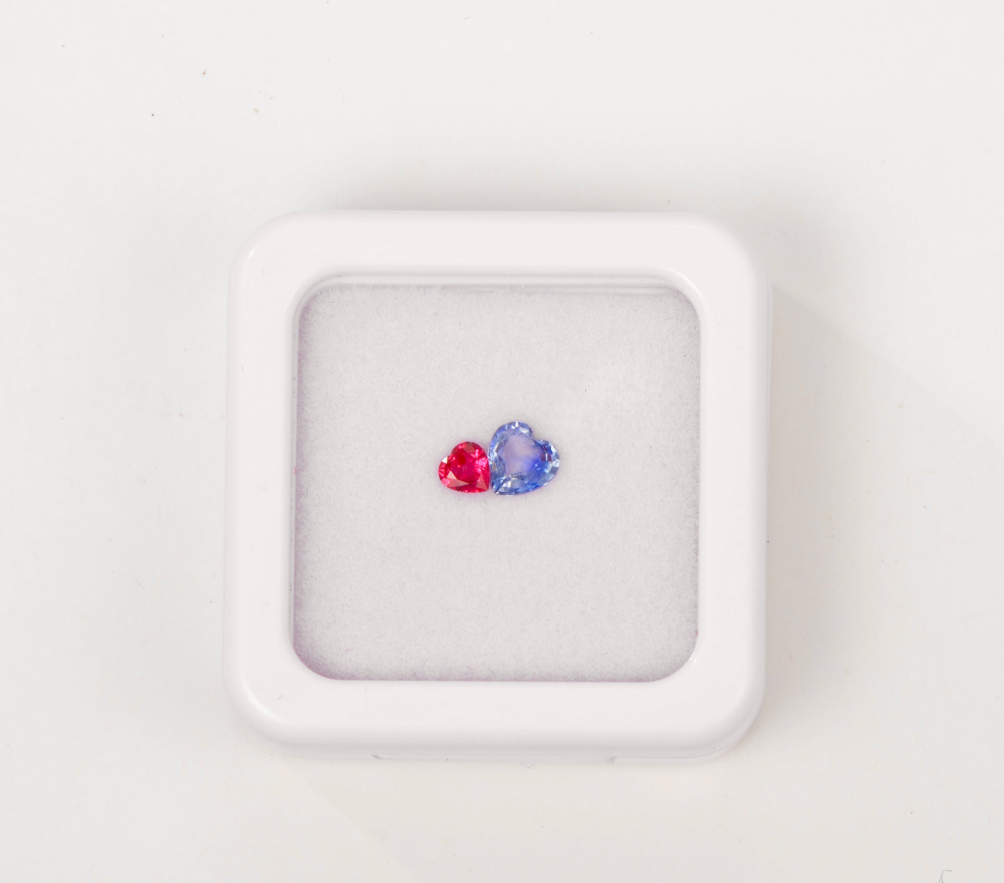 0.932ct Heart-shaped Red and Blue Twin Stone Ring with Matching Stones