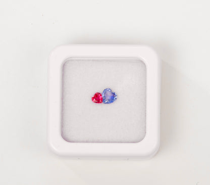 0.932ct Heart-shaped Red and Blue Twin Stone Ring with Matching Stones