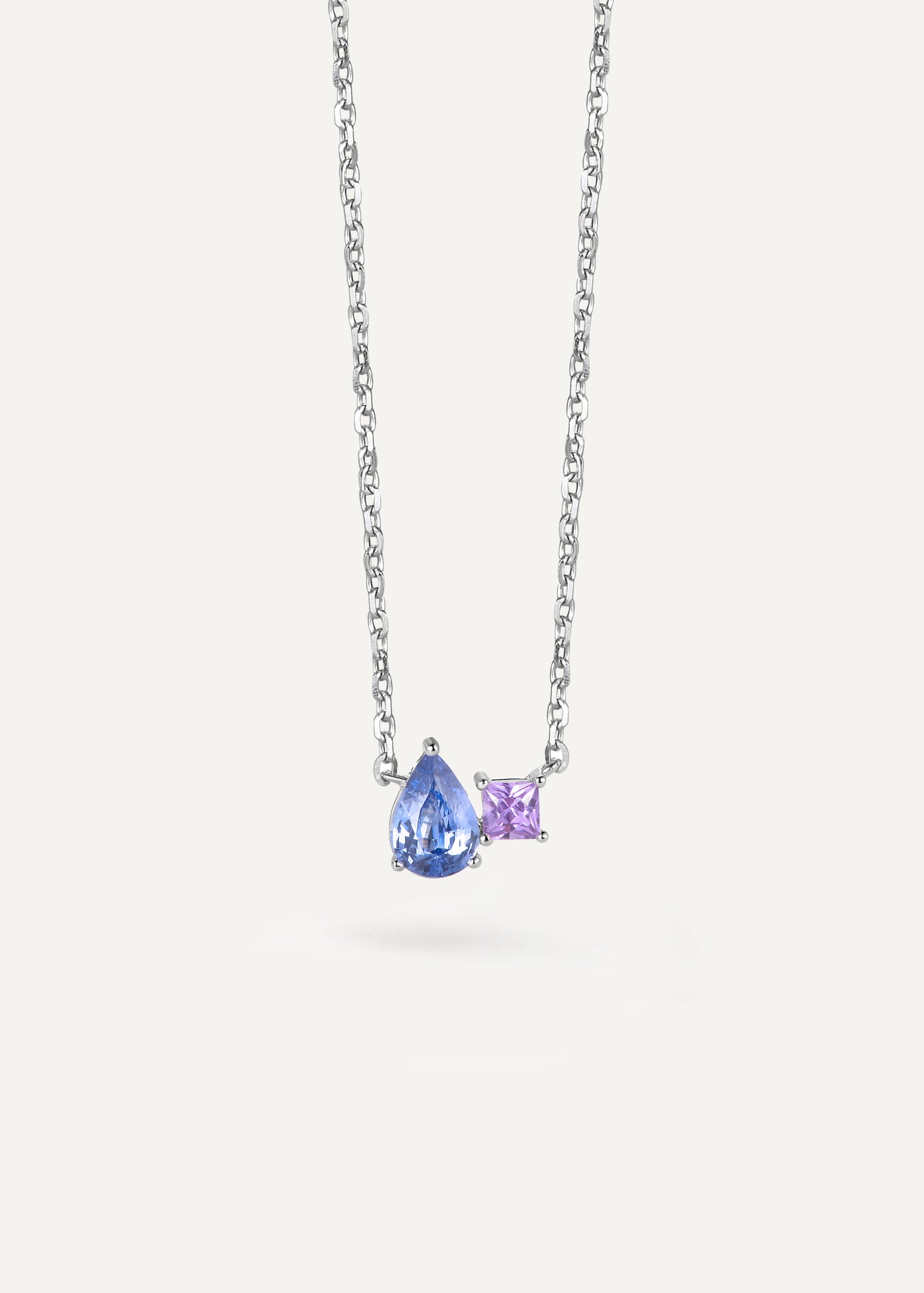 Ins style blue and purple double-sided two-wear necklace, 18K white gold