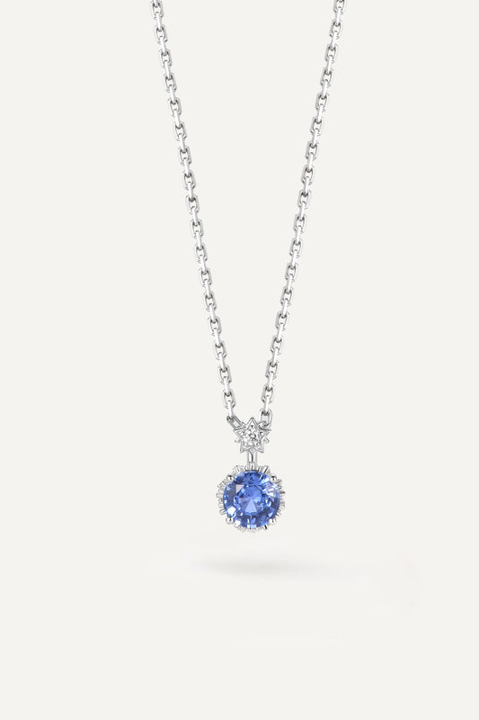 Sapphire star and moon pendant 18K white gold without chain